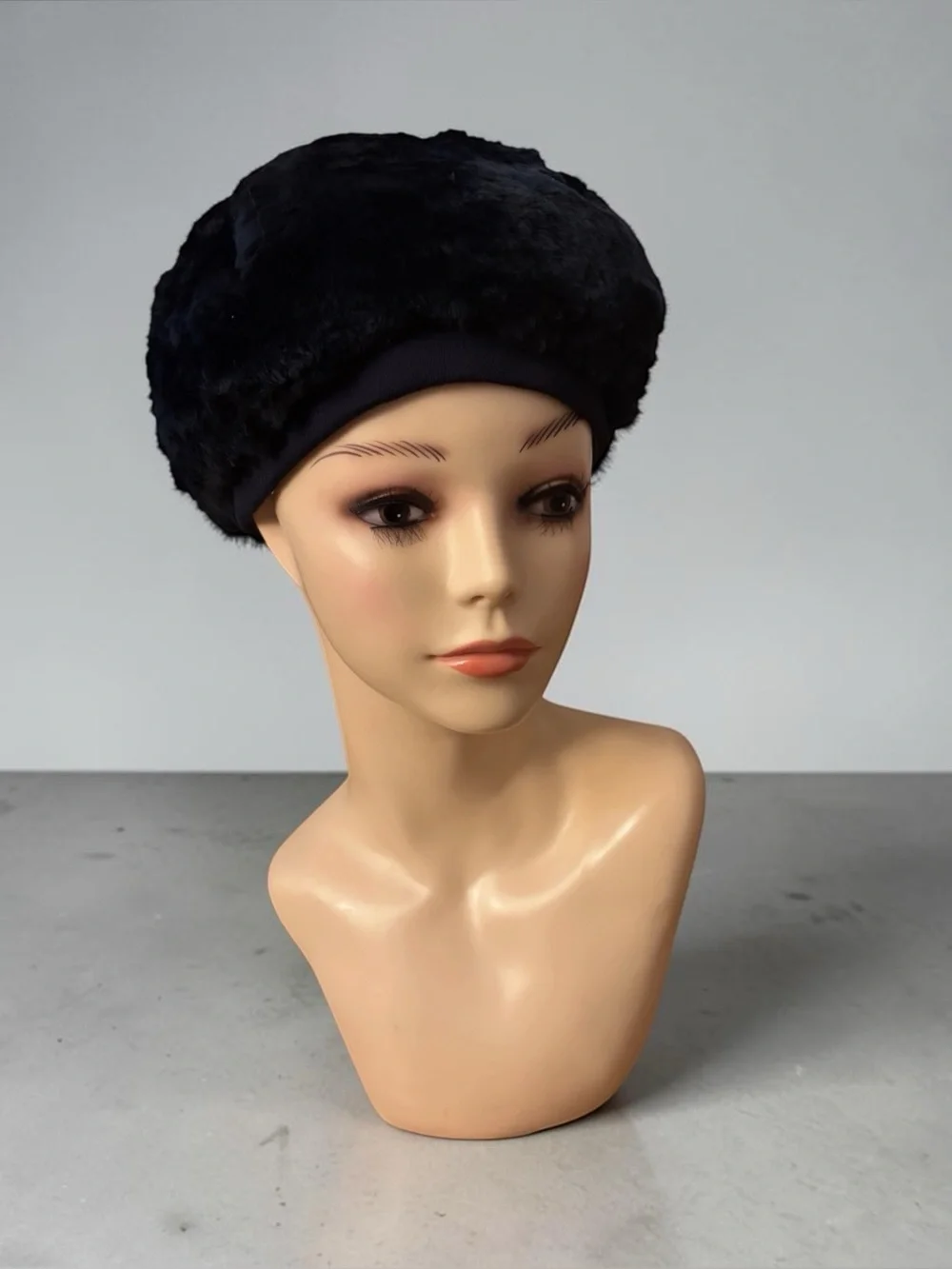 Vintage Black Faux-Fur Cossack or Russian Style Hat